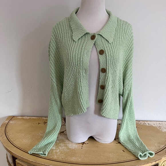Urban Outfitters Simona Ribbed Cardigan in Light Green - Picture 3 of 5